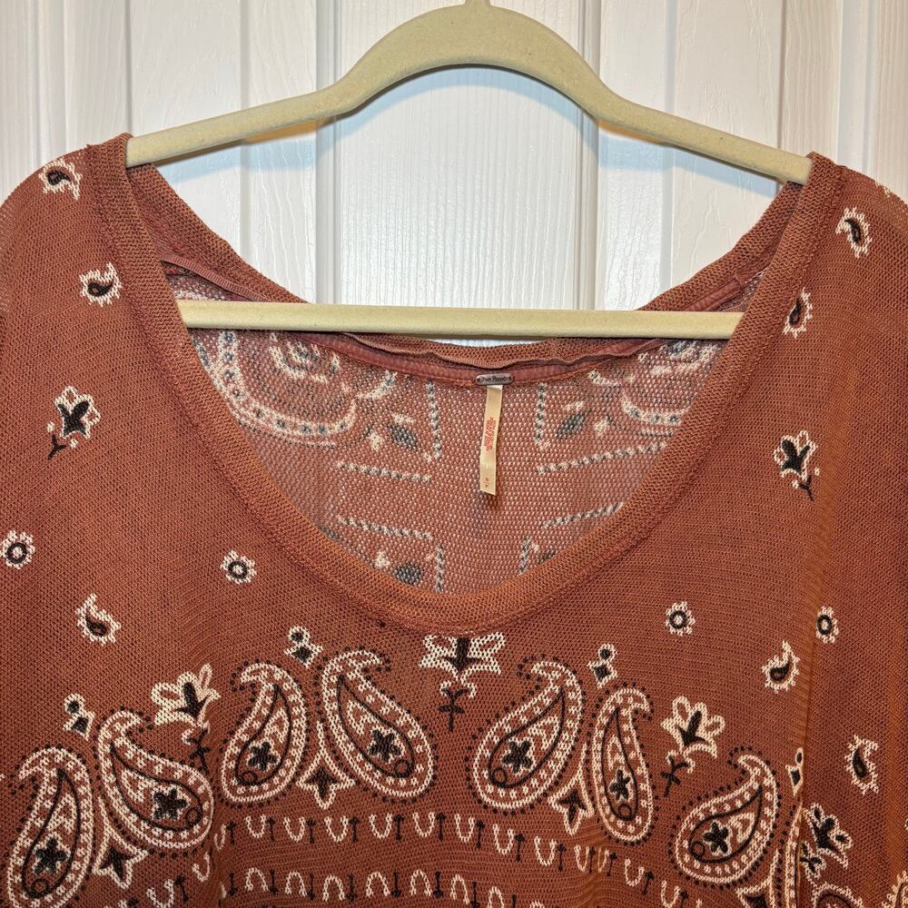 Free People Top Womens Small Paisley Knit Oversized Boho Festival Terracotta - Picture 4 of 16